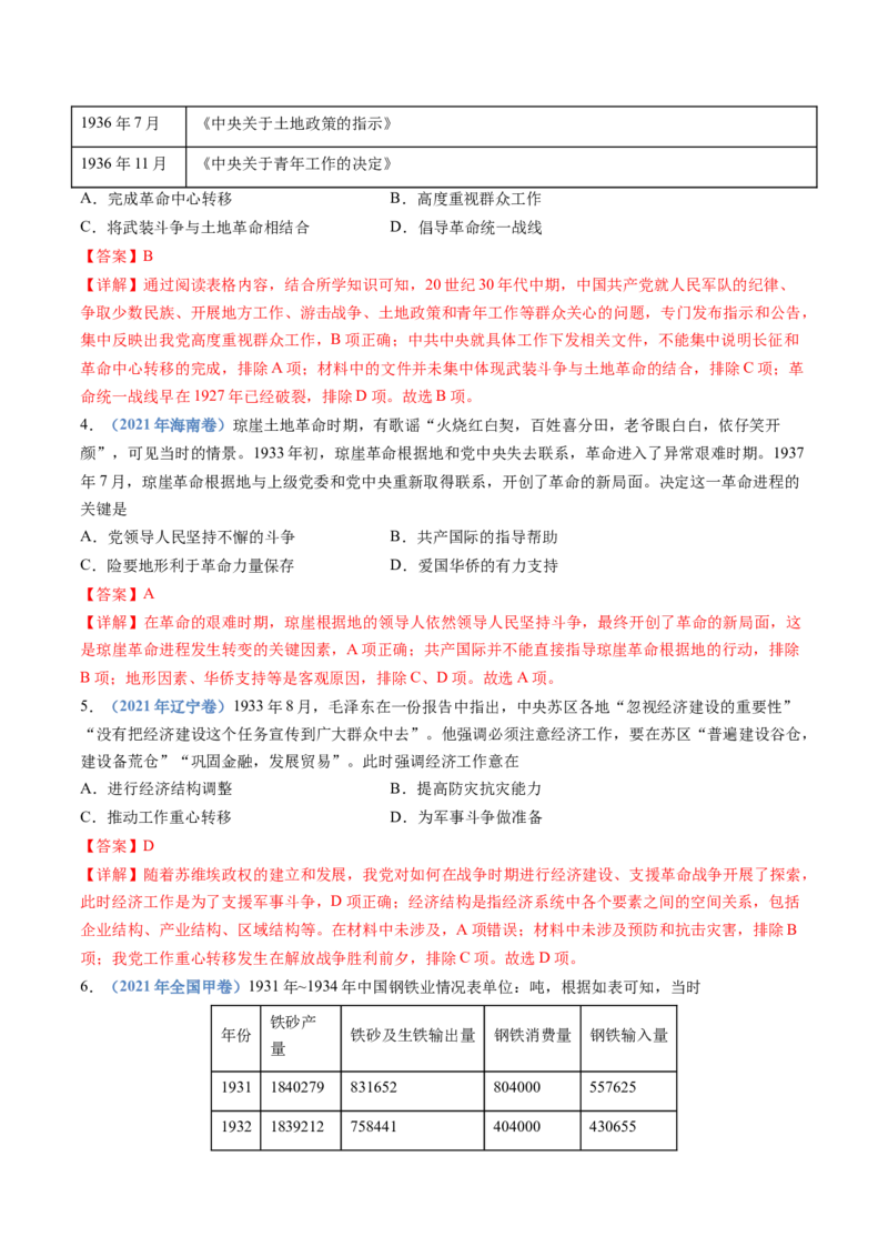 专题07中国成立与新民主主义革命兴起（解析卷）_近10年高考真题汇编（必刷）_十年（2014-2024）高考历史真题分项汇编（全国通用）