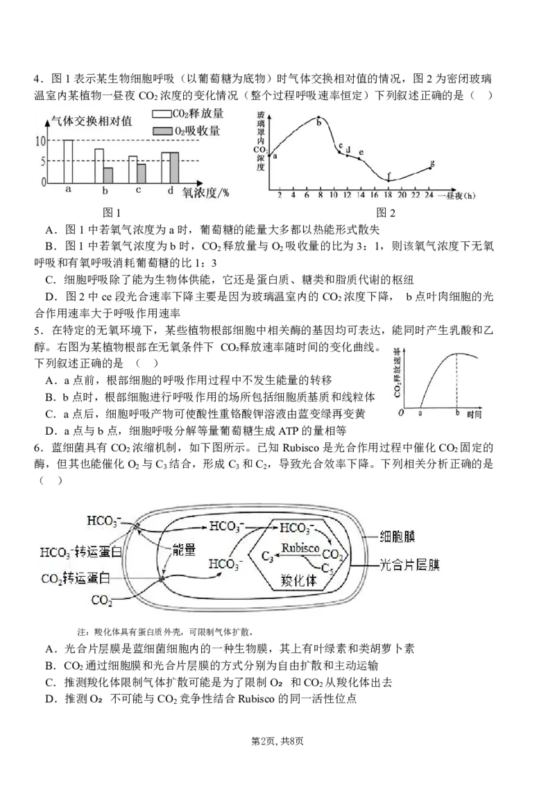 襄阳五中2025届高三下学期5月适应性考试（一）生物_2025年5月_250510湖北省襄阳五中2025届高三下学期5月适应性考试（一）（全科）