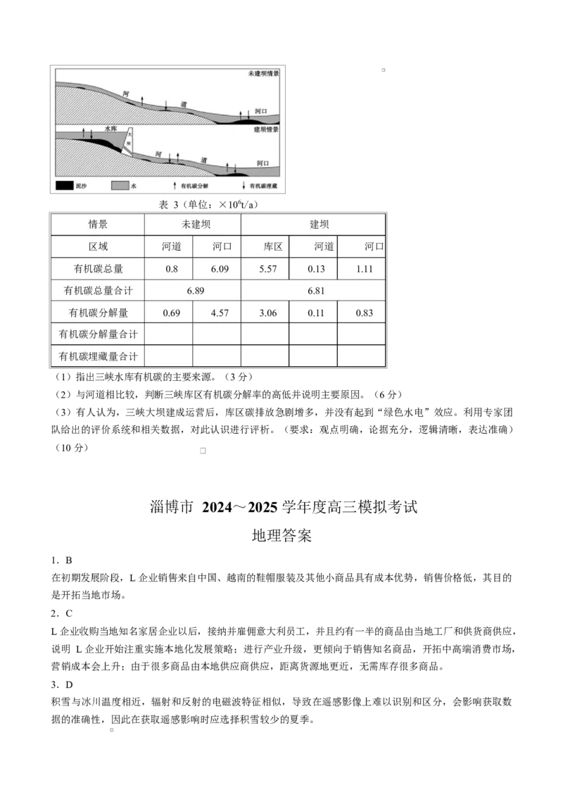 山东省淄博市2025届高三下学期3月模拟考试（淄博一模）地理+答案_2025年3月_250309山东省淄博市、滨州市2025届高三下学期3月第一次模拟考试（全科）