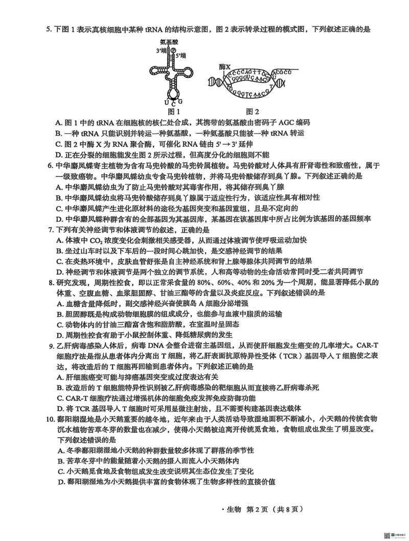 河北省2025届高三学生全过程纵向评价（四）生物试题（含答案）_2025年3月_250330河北省2025届高三学生全过程纵向评价（四）（全科）