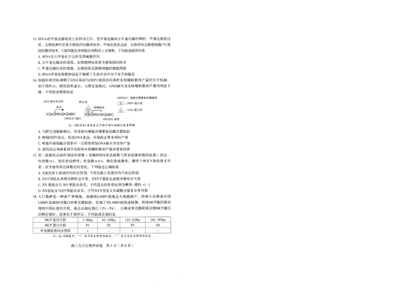 生物试卷_2025年9月_250912湖北省武汉市部分学校2026届高三上学期九月调研考试（全科）_生物
