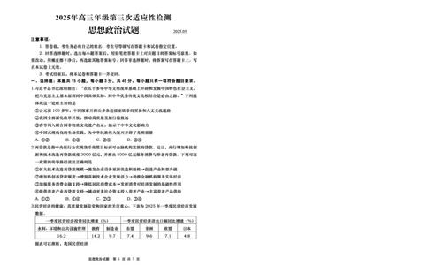 山东省青岛市2025年高三年级第三次适应性检测政治_2025年5月_250529山东省青岛市2025年高三年级第三次适应性检测（青岛三模）（全科）