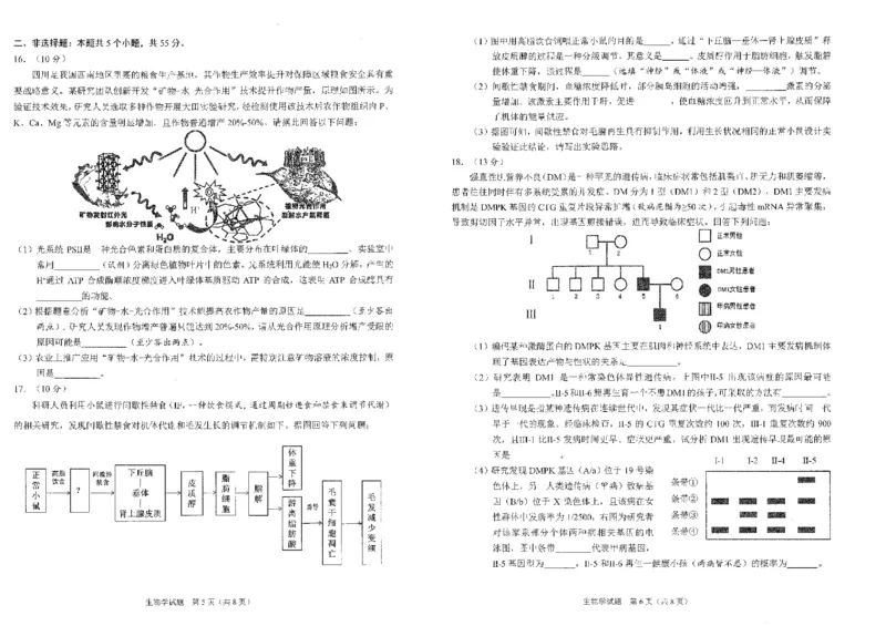 四川省雅安市2024-2025学年高三下学期第二次诊断性考试生物_2025年4月_250413四川省雅安市2024-2025学年高三下学期第二次诊断性考试（全科）