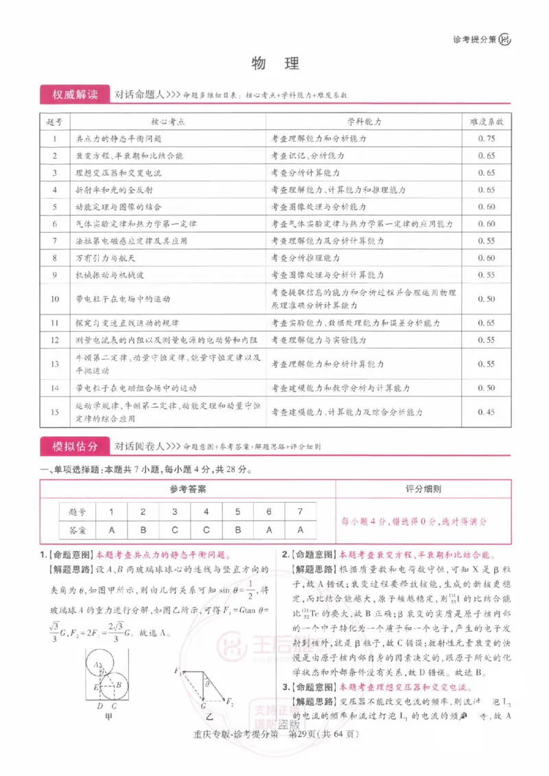 2024年王后雄高考押题预测卷重庆物理答案_2024高考押题卷_22024王hou雄_（新高考）2024王后雄押题预测卷（分科版）_4.物理