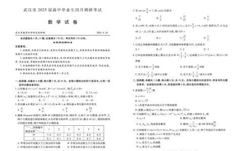 湖北省武汉市2025届高中毕业生四月调研考试数学A3_2025年4月_250416湖北省武汉市2025届高中毕业生四月调研考试