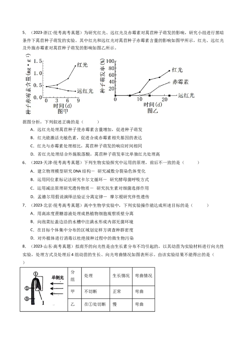 专题26实验与探究（原卷卷）_近10年高考真题汇编（必刷）_十年（2014-2024）高考生物真题分项汇编（全国通用）_十年（2014-2023）高考生物真题分项汇编（全国通用）