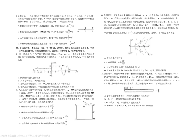 潍坊三模物理试题_2025年5月_250527山东省潍坊三模2025届高考模拟考试（全科）_2025届山东省潍坊市高三下学期三模物理