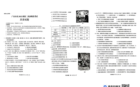 四川省广安市高2022级第二次诊断性考试历史_2025年3月_250329四川省广安市高2022级第二次诊断性考试（四川六市二诊）（全科）