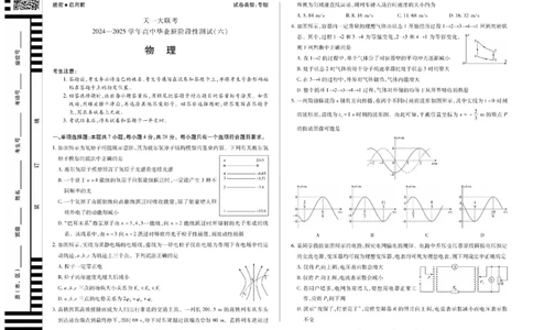 陕西省、山西省天一大联考2024-2025学年高中毕业班阶段性测试（六）物理_2025年3月_250321陕西省、山西省天一大联考2024-2025学年高中毕业班阶段性测试（六）（全科）