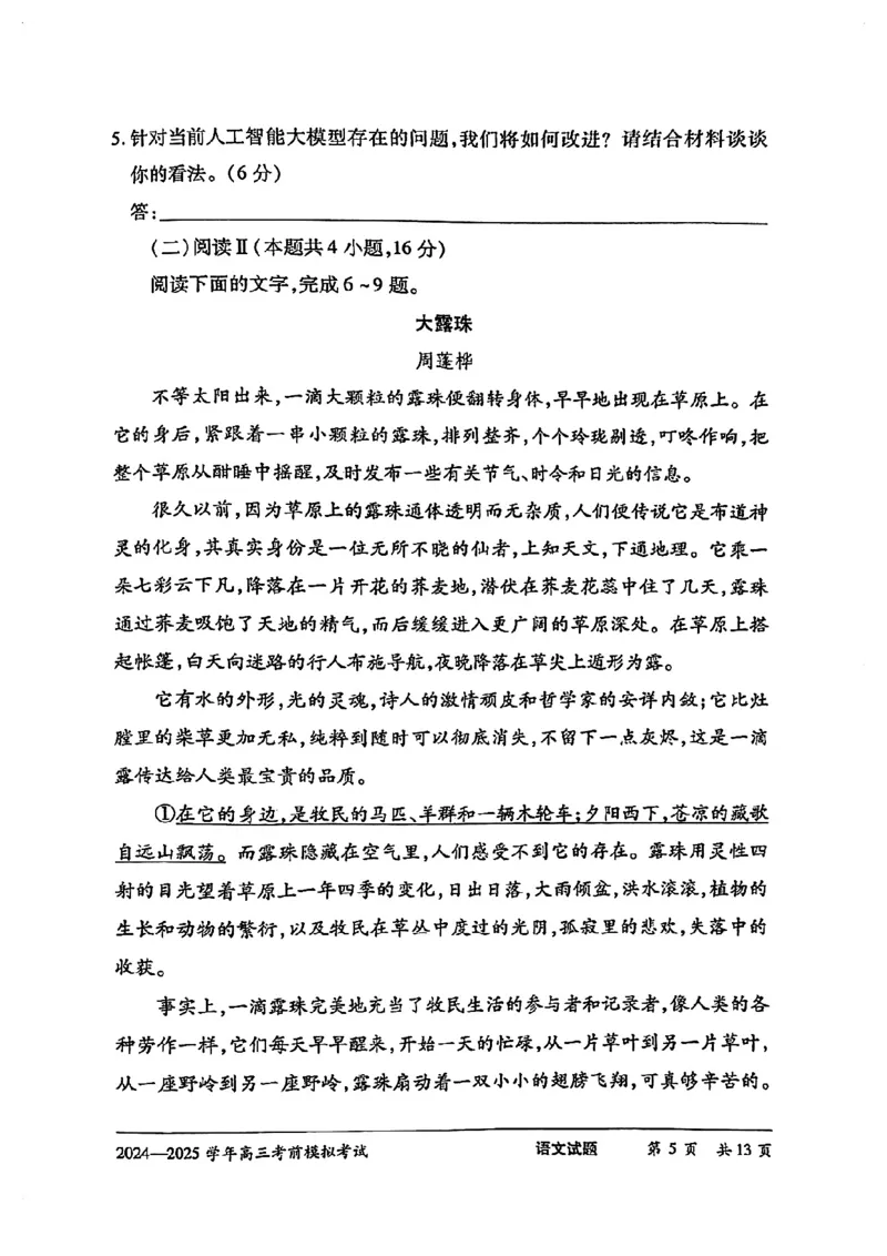 语文试卷_2025年5月_2505232025届河南省天一大联考高三考前模拟预测（全科）_河南省2024-2025学年天一大联考高三考前模拟考试语文