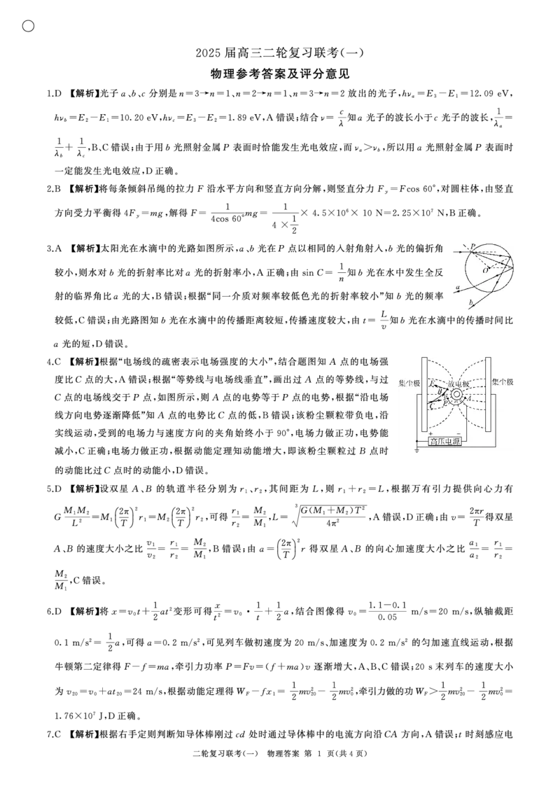 百师联盟2025届高三二轮复习联考（一）（百H）物理答案_2025年3月_250329百师联盟2025届高三二轮复习联考（一）（全科）_百师联盟2025届高三二轮复习联考（一）物理