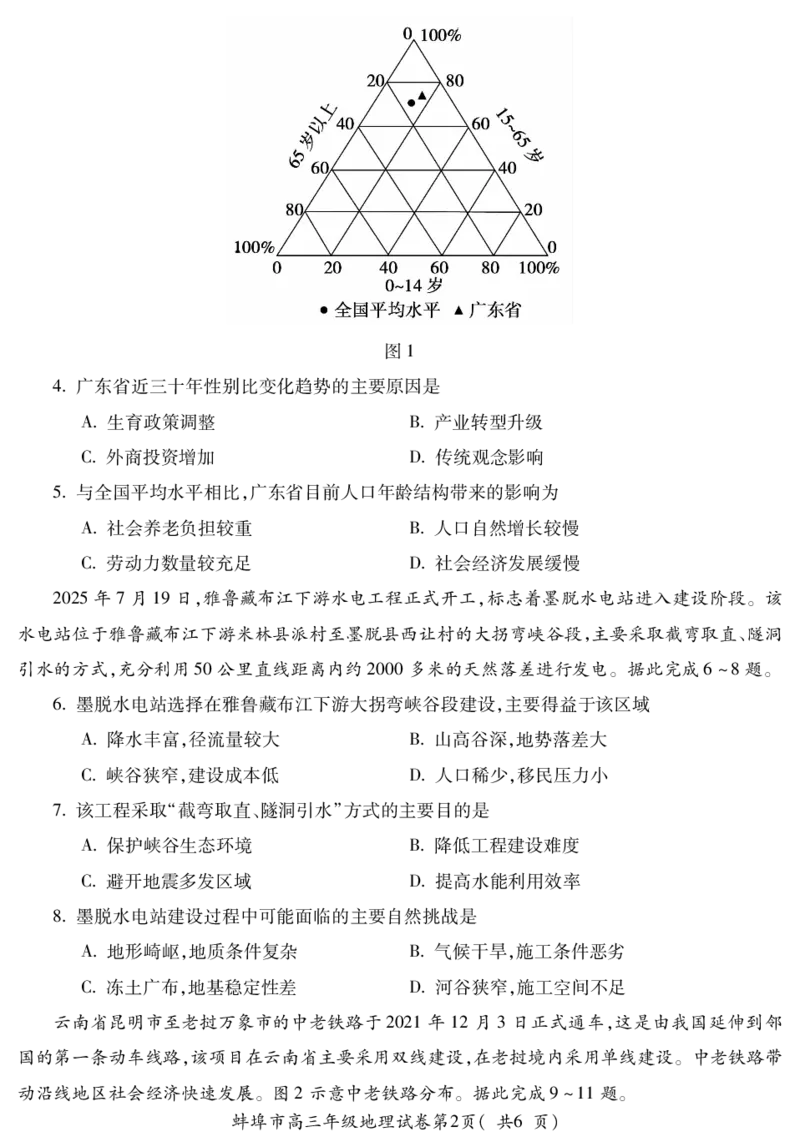 地理安徽省蚌埠市2025-2026学年高三上学期调研性监测_2025年8月_250830安徽省蚌埠市2025-2026学年高三上学期调研性监测（全科）