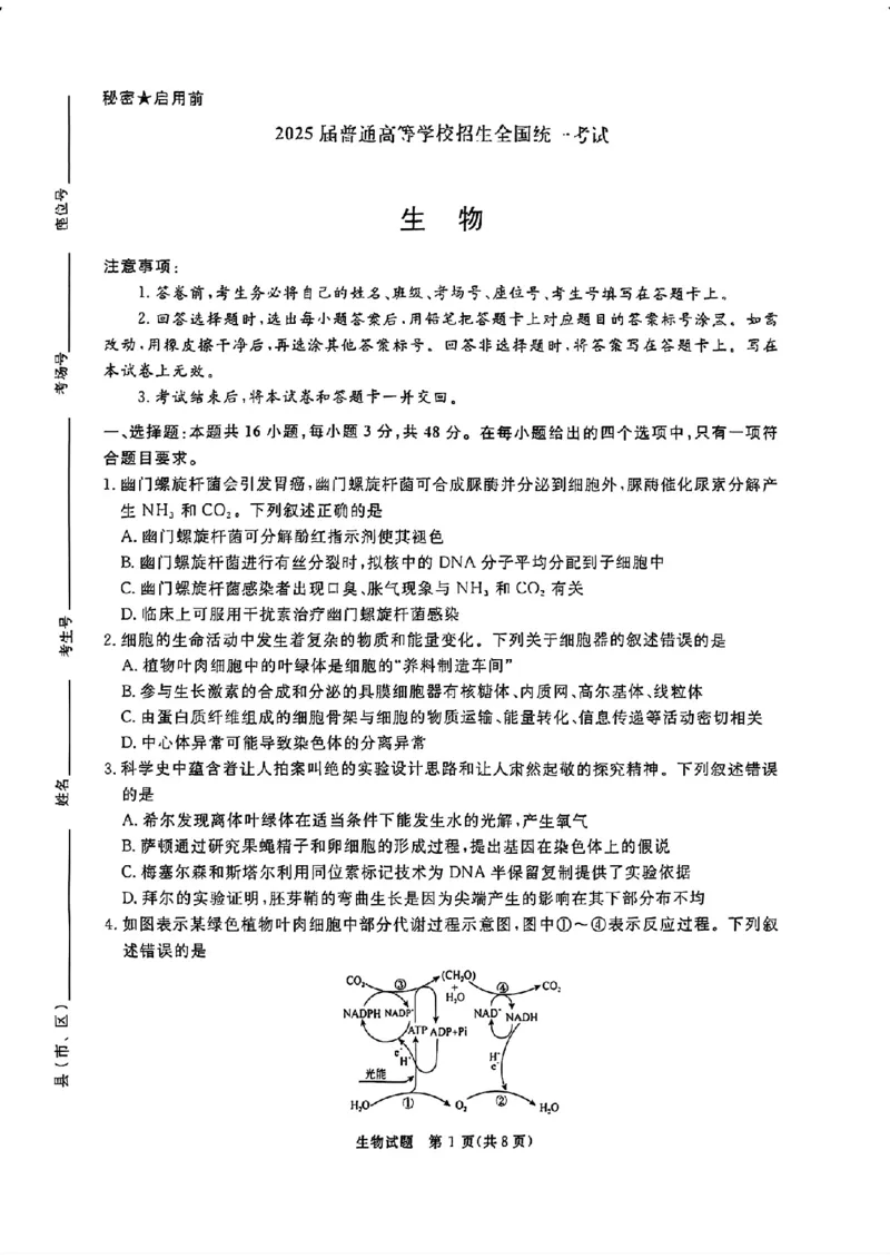 河南省青桐鸣2025届高三2月联考生物+答案_2025年2月_250217河南省青桐鸣2025届高三2月联考（全科）