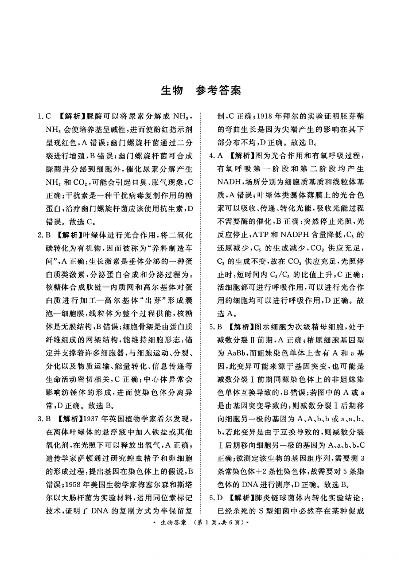 河南省青桐鸣2025届高三2月联考生物+答案_2025年2月_250217河南省青桐鸣2025届高三2月联考（全科）