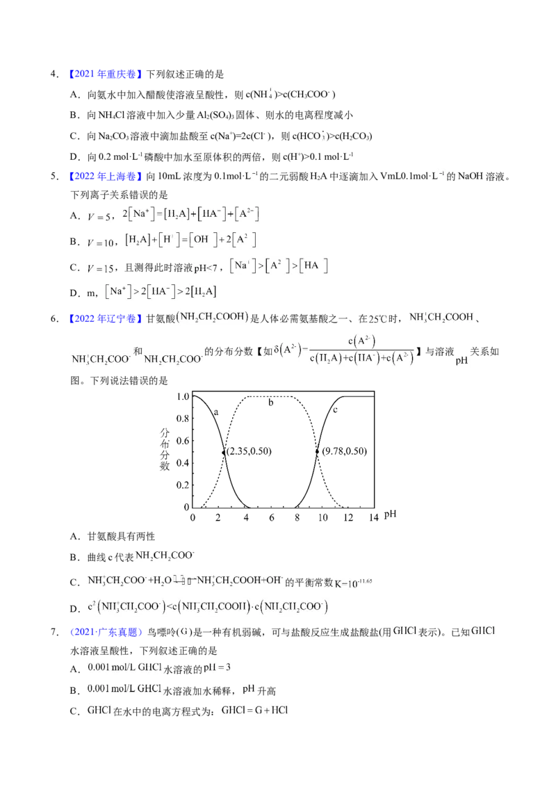 专题63溶液中粒子浓度大小比较（原卷卷）_近10年高考真题汇编（必刷）_十年（2014-2024）高考化学真题分项汇编（全国通用）_十年（2014-2023）高考化学真题分项汇编（全国通用）
