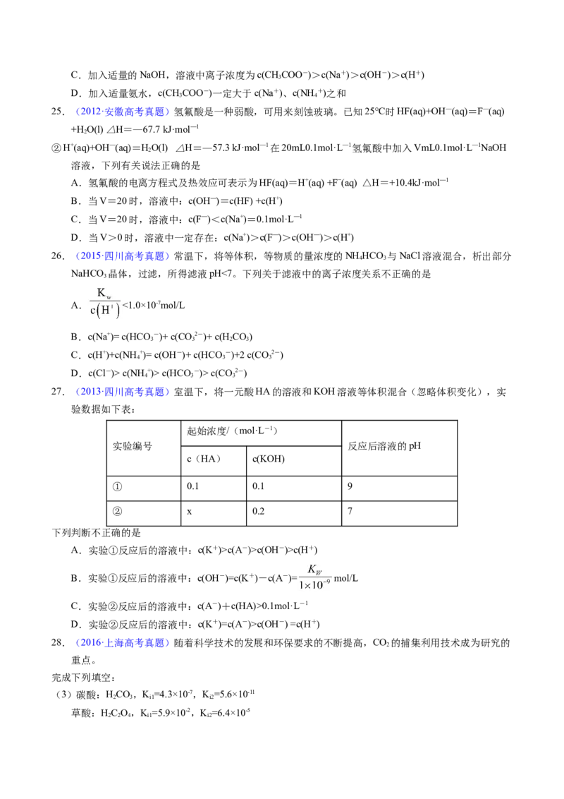 专题63溶液中粒子浓度大小比较（原卷卷）_近10年高考真题汇编（必刷）_十年（2014-2024）高考化学真题分项汇编（全国通用）_十年（2014-2023）高考化学真题分项汇编（全国通用）
