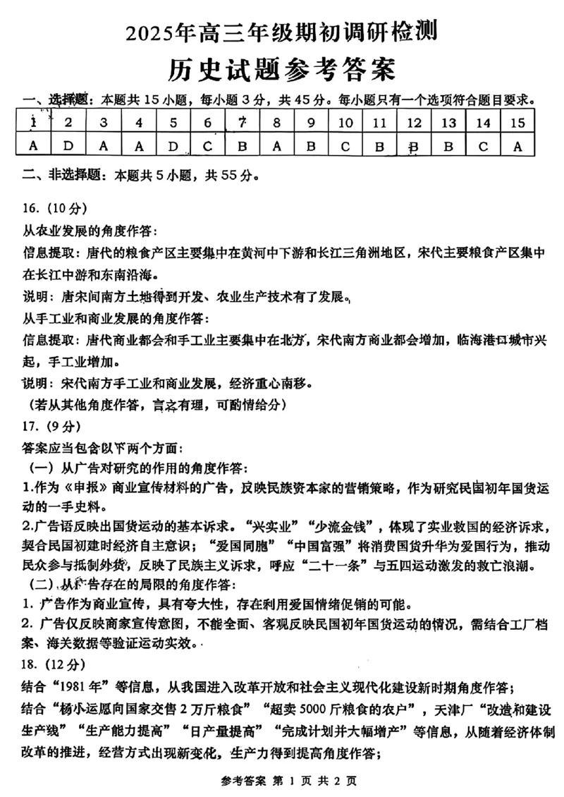 历史答案_2025年9月_250917山东省青岛市2026届高三上学期期初调研检测（全科）_山东省青岛市2026届高三上学期期初调研检测历史试卷（含答案）