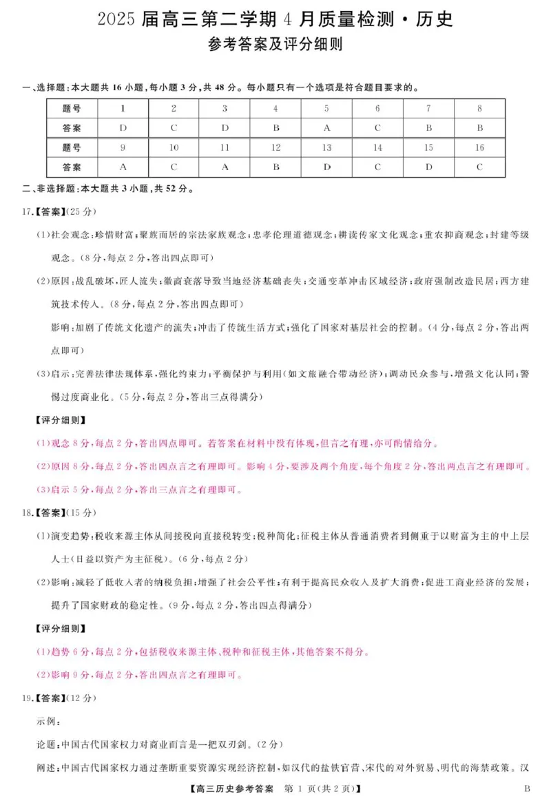 安徽师范大学附属中学2025届下学期4月质量检测历史+答案_2025年4月_250412安徽华师联盟（安徽师范大学附属中学）2025届下学期4月质量检测（全科）