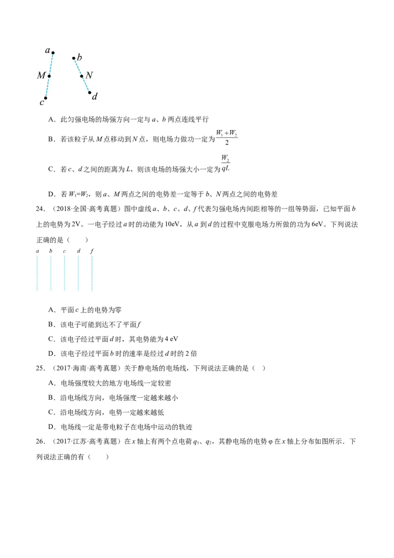 专题37电场能的性质（原卷卷）-十年（2014-2023）高考物理真题分项汇编（全国通用）_近10年高考真题汇编（必刷）_十年（2014-2024）高考物理真题分项汇编（全国通用）