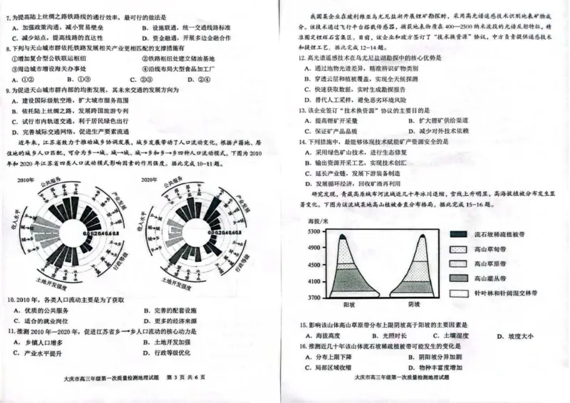 大庆市2026届高三年级第一次教学质量检测地理_2025年9月_2509142026届黑龙江省大庆市第一次教学质量检测（全科）_黑龙江省大庆市2025-2026学年高三第一次教学质量检测地理