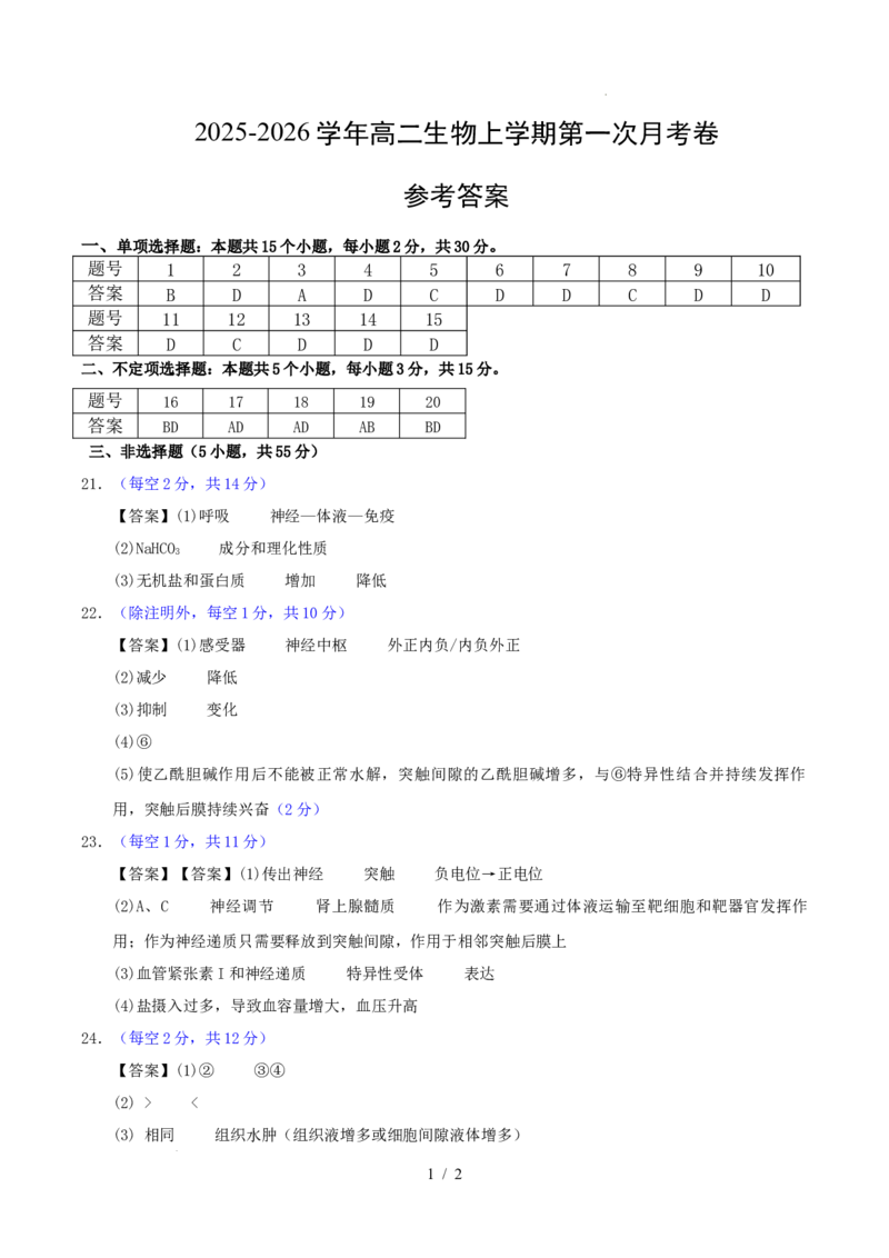 高二生物第一次月考卷（参考答案）（山东专用）_1多考区联考试卷_2510142025-2026学年高二生物上学期第一次月考试题_2025-2026学年高二生物上学期第一次月考（山东专用）Word版含解析