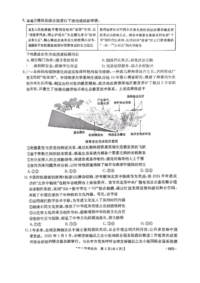 河北省金太阳2025届高三3月联考政治_2025年3月_250315河北省金太阳2025届高三3月联考（高三诊断性模拟考试）（全科）_河北省金太阳2025届高三3月联考政治