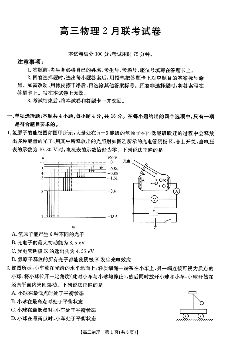 物理试题_2025年2月_250206福建省金太阳2024-2025学年高三下学期2月开学联考
