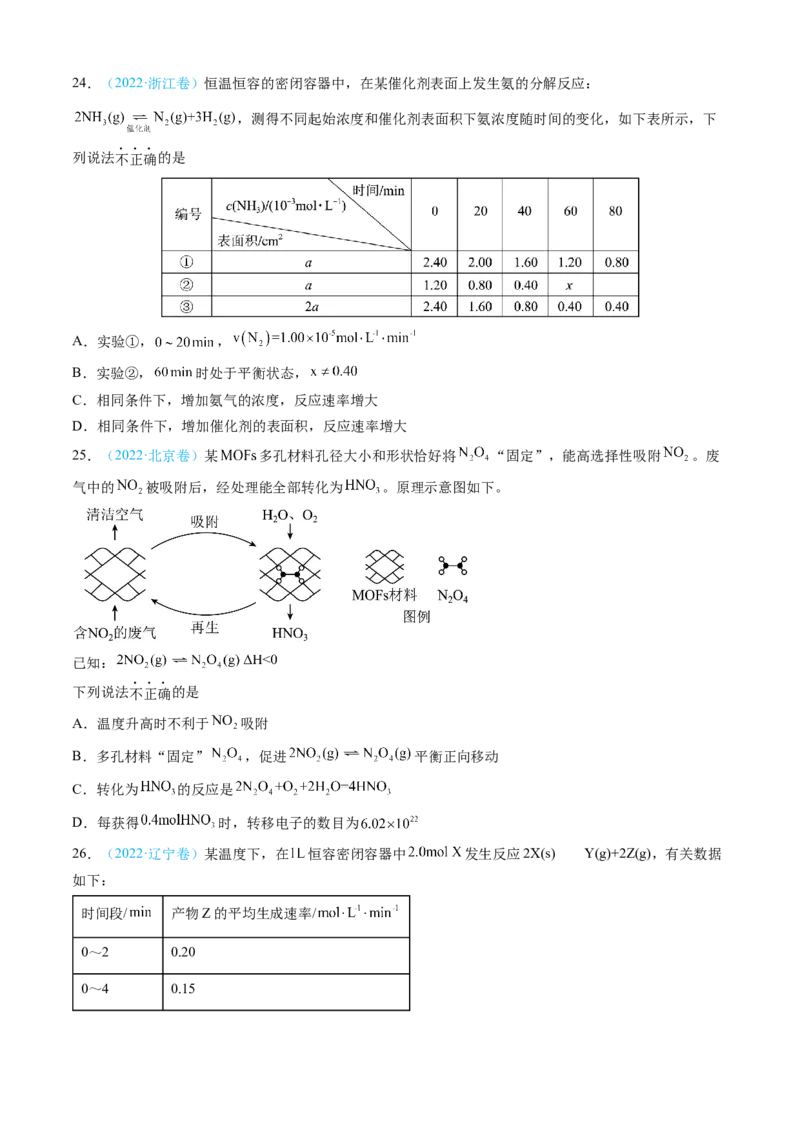 专题08化学反应速率与化学平衡-三年（2022-2024）高考化学真题分类汇编（全国通用）（学生卷）_近10年高考真题汇编（必刷）_十年（2014-2024）高考化学真题分项汇编（全国通用）