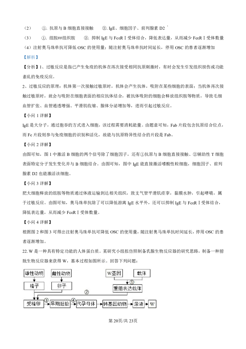 生物答案_2025年4月_250419河北省石家庄市第一中学2025届高考第二次模拟考试（全科）