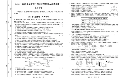 河北省衡中同卷2025届高三下学期综合素质评价（一）生物试题（含答案）_2025年3月_250317河北省衡中同卷2025届高三下学期综合素质评价（一）（全科）