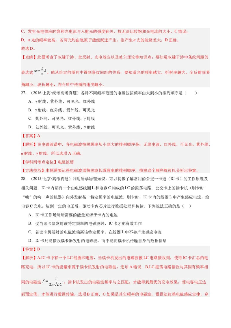 专题64物理光学（解析卷）-十年（2014-2023）高考物理真题分项汇编（全国通用）_近10年高考真题汇编（必刷）_十年（2014-2024）高考物理真题分项汇编（全国通用）