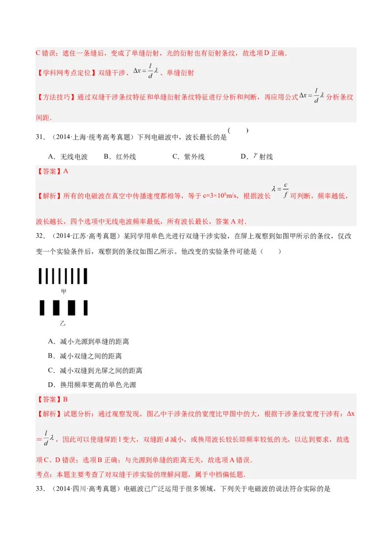 专题64物理光学（解析卷）-十年（2014-2023）高考物理真题分项汇编（全国通用）_近10年高考真题汇编（必刷）_十年（2014-2024）高考物理真题分项汇编（全国通用）