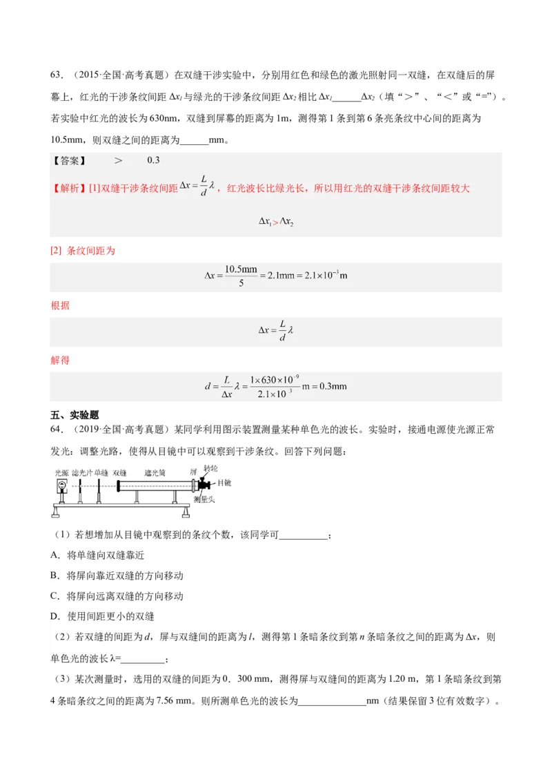 专题64物理光学（解析卷）-十年（2014-2023）高考物理真题分项汇编（全国通用）_近10年高考真题汇编（必刷）_十年（2014-2024）高考物理真题分项汇编（全国通用）