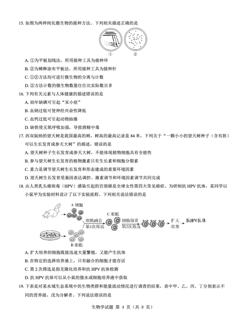 高二名校教研联盟2023-2024学年高二年级6月月考（6.25-26）生物试卷(1)_1多考区联考_0701名校教研联盟2023-2024学年高二年级6月月考