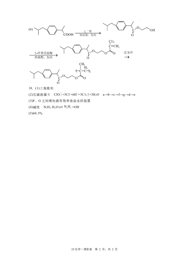 河北省石家庄实验中学2025届高三年级第一次调研考试化学答案_2025年3月_250313河北省石家庄实验中学2025届高三年级第一次调研考试（全科）