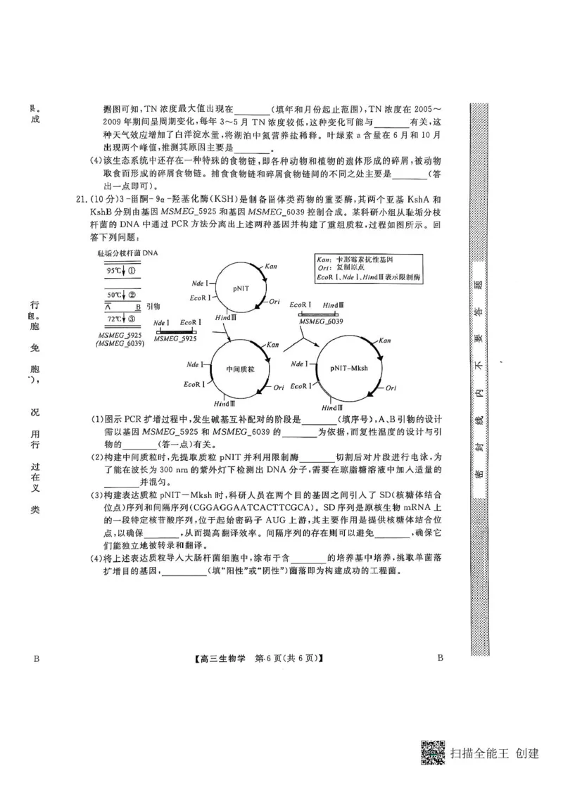 河南省部分学校2024-2025学年高三下学期2月质量检测生物试卷+答案_2025年2月_250219河南省金科大联考2024-2025学年高三下学期2月质量检测