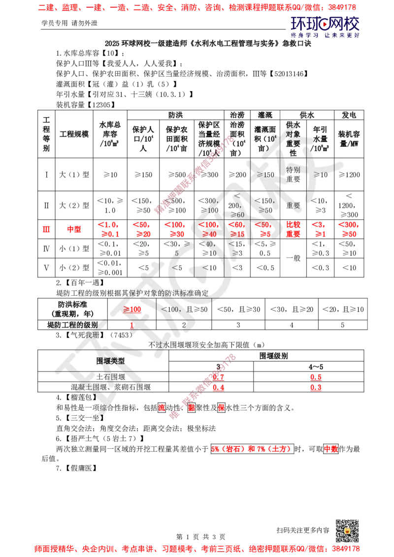 2025环球网校一级建造师《水利水电工程管理与实务》急救口诀_2026年一级建造师_2026年一建水利_2025年一建水利SVIP_01-精华文档✿电子教材✿历年真题