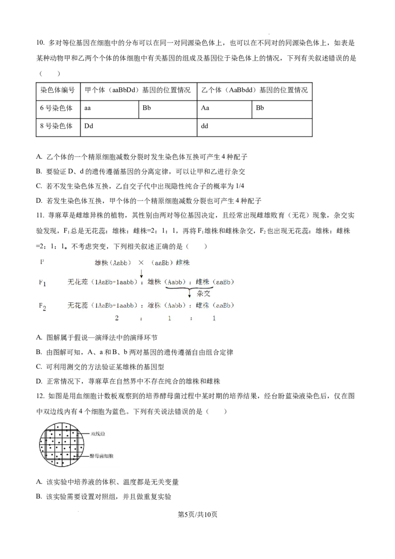 树德中学高2023级高三上开学考试+生物_2025年9月_250903四川省成都市树德中学高2023级高三上开学考试（全科）_四川省成都市树德中学高2023级高三上开学考试生物
