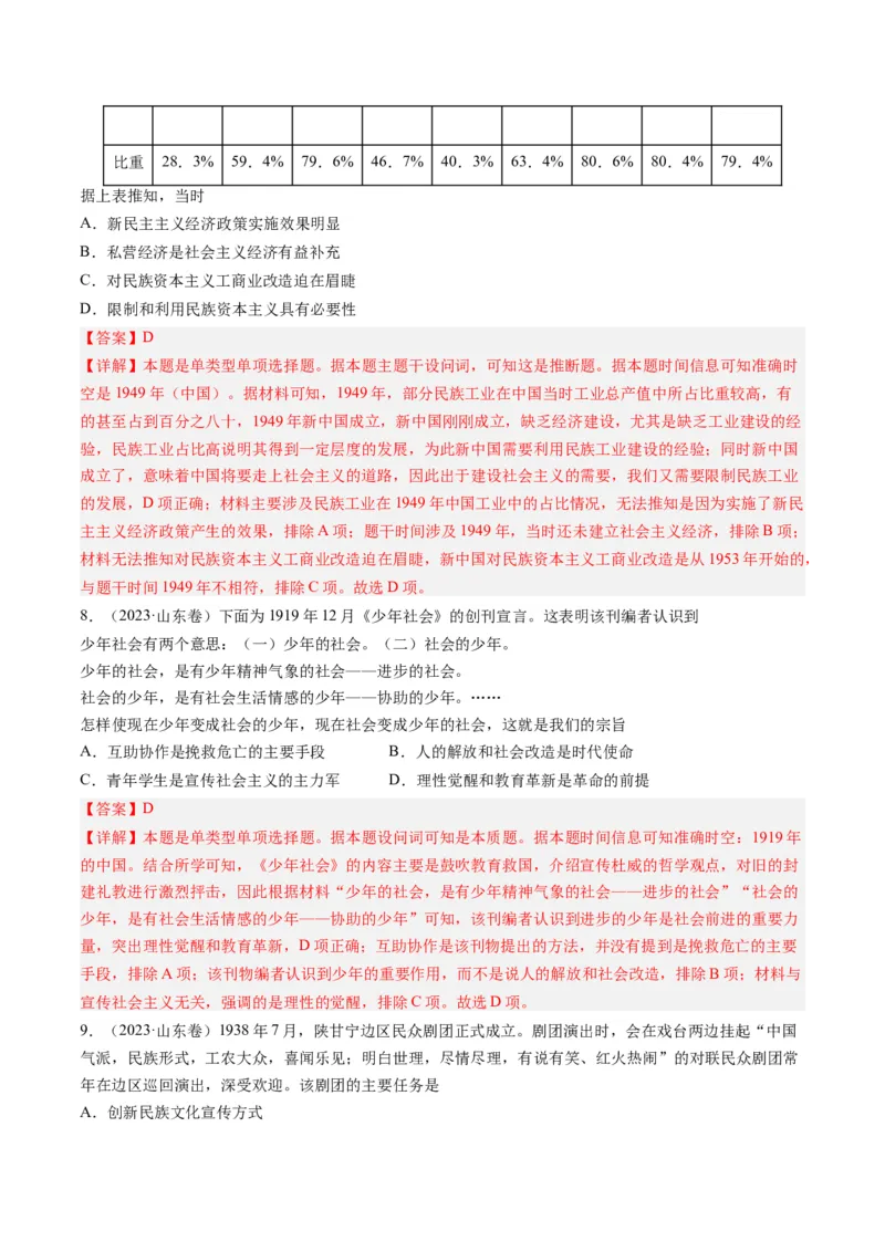 专题07新民主主义革命(1919-1949)（解析卷）_近10年高考真题汇编（必刷）_十年（2014-2024）高考历史真题分项汇编（全国通用）_2023年高考真题和模拟题历史分项汇编（全国通用）