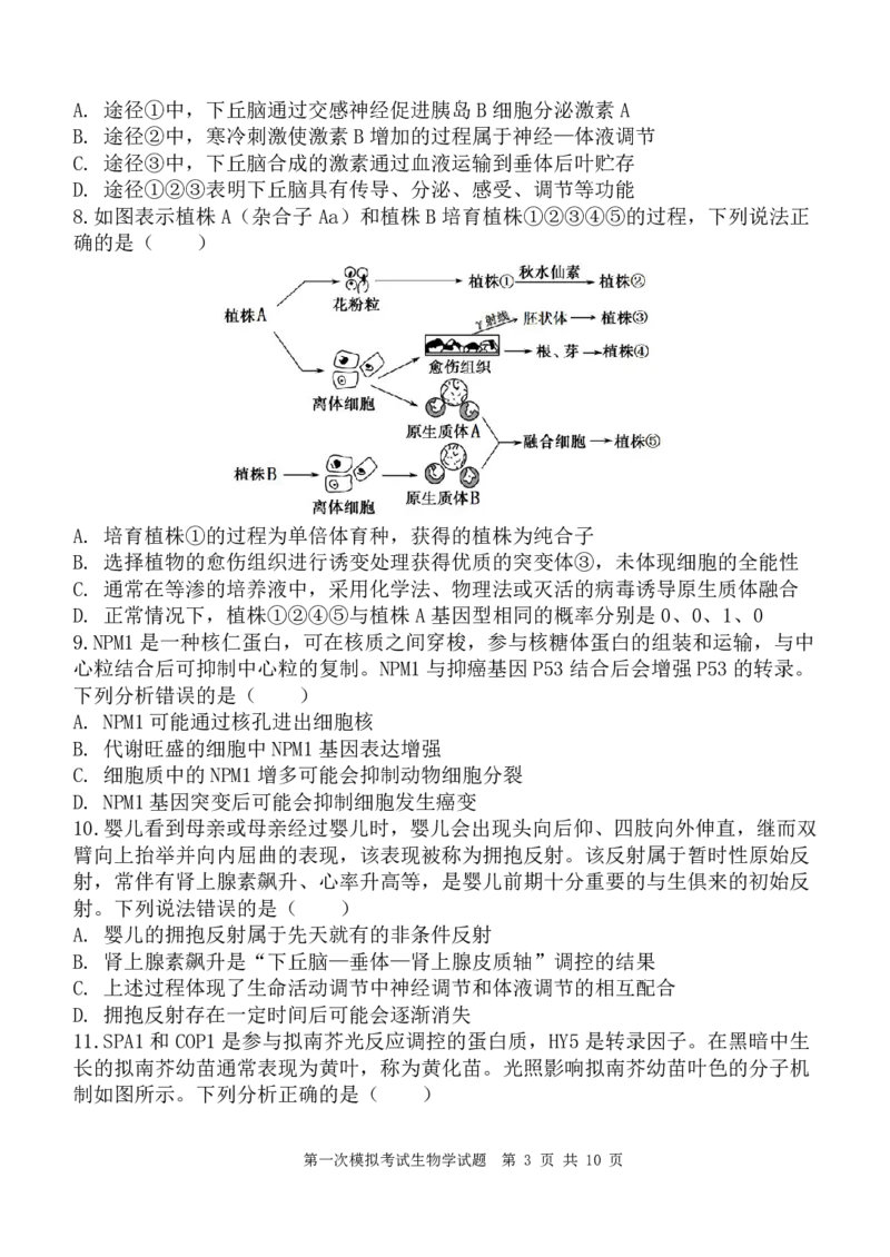 陕西省西安中学2025届高三下学期第一次模拟考试生物_2025年2月_250211陕西省西安中学2025届高三下学期第一次模拟考试试题（全科）