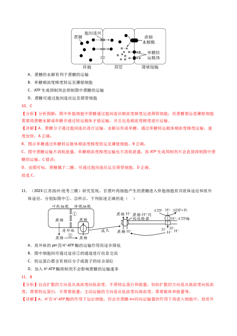 专题02物质进出细胞、酶和ATP（解析卷）_近10年高考真题汇编（必刷）_十年（2014-2024）高考生物真题分项汇编（全国通用）_2023年高考真题和模拟题生物分项汇编（全国通用）