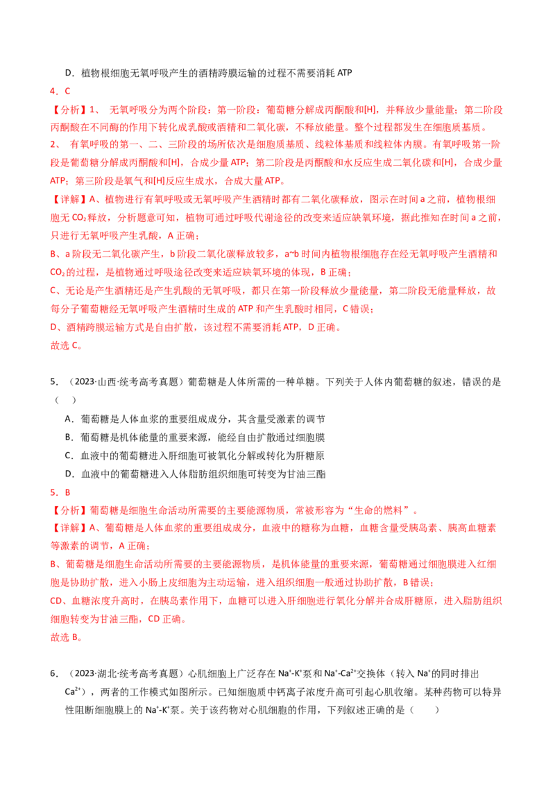 专题02物质进出细胞、酶和ATP（解析卷）_近10年高考真题汇编（必刷）_十年（2014-2024）高考生物真题分项汇编（全国通用）_2023年高考真题和模拟题生物分项汇编（全国通用）