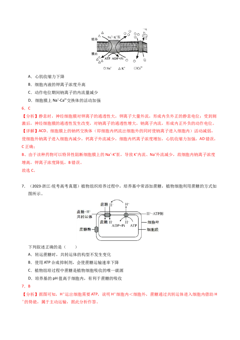 专题02物质进出细胞、酶和ATP（解析卷）_近10年高考真题汇编（必刷）_十年（2014-2024）高考生物真题分项汇编（全国通用）_2023年高考真题和模拟题生物分项汇编（全国通用）
