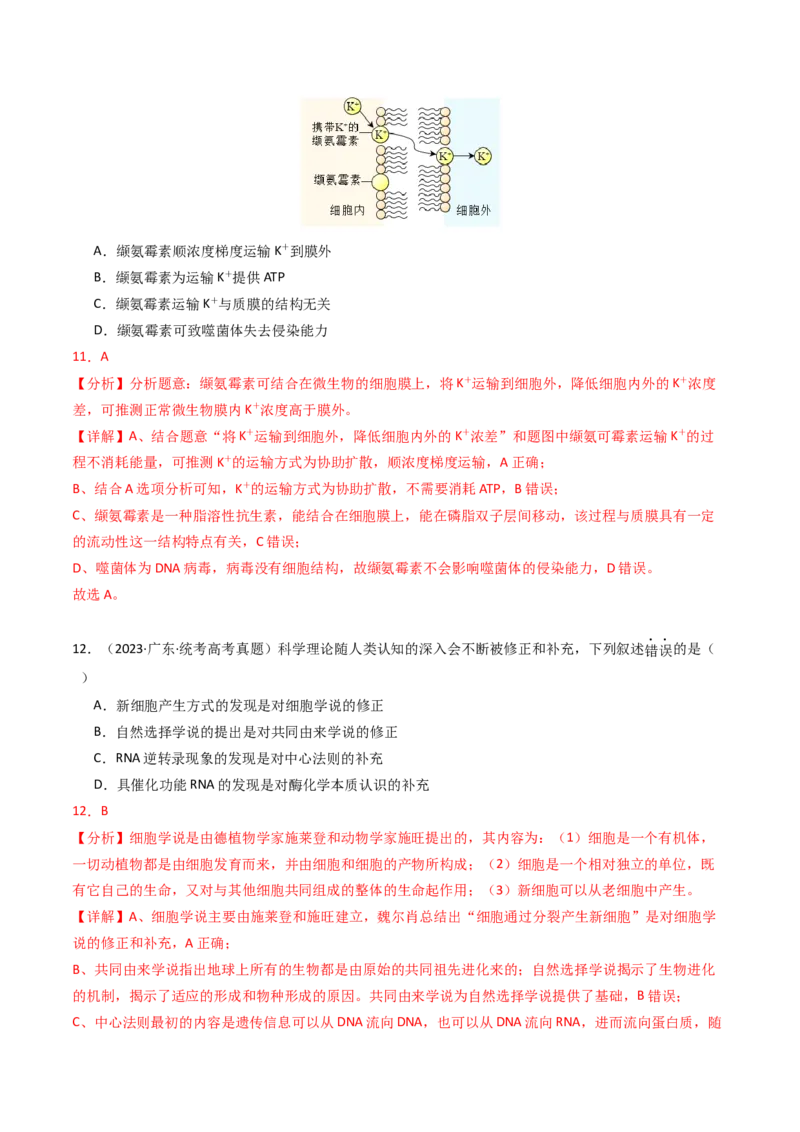 专题02物质进出细胞、酶和ATP（解析卷）_近10年高考真题汇编（必刷）_十年（2014-2024）高考生物真题分项汇编（全国通用）_2023年高考真题和模拟题生物分项汇编（全国通用）