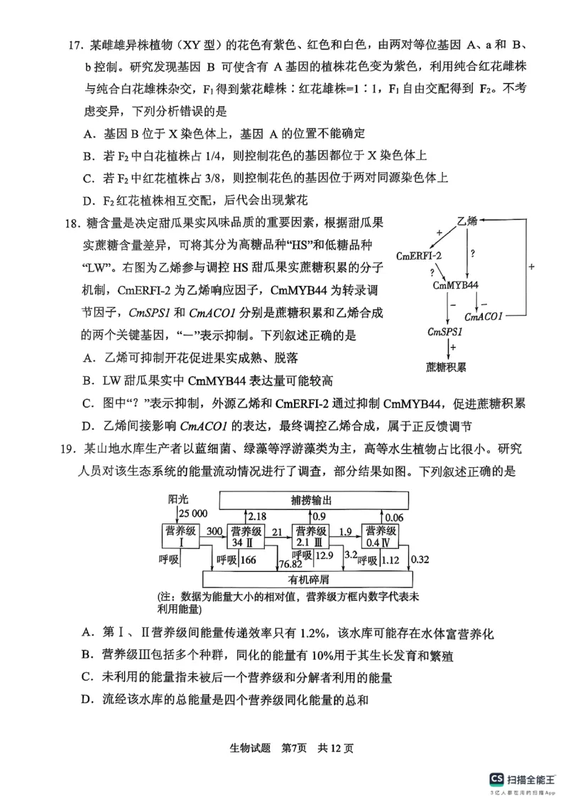 生物学试卷（2025届五诊）_2025年3月_250306山东省实验中学2025届高三第五次诊断考试（3月一模）（全科）_山东省实验中学2025届高三第五次诊断考试（3月一模）生物