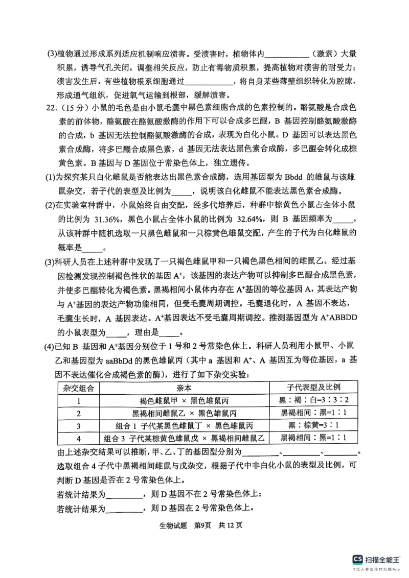 生物学试卷（2025届五诊）_2025年3月_250306山东省实验中学2025届高三第五次诊断考试（3月一模）（全科）_山东省实验中学2025届高三第五次诊断考试（3月一模）生物