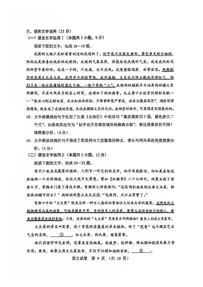 语文试卷_2025年1月_250109辽宁省沈阳市2025届高三上学期教学质量监测（一）_辽宁省沈阳市2025届高三上学期教学质量监测（一）语文