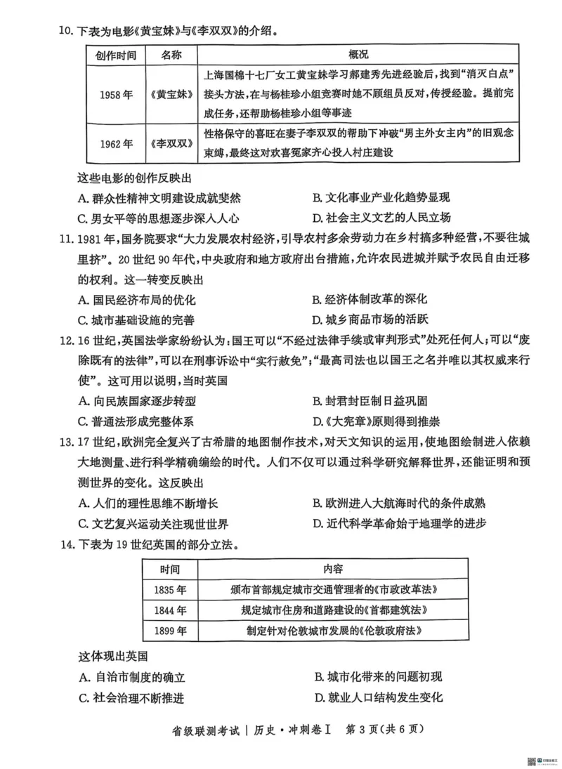 河北省2024-2025高三省级联测考试历史+答案_2025年2月_250227河北省2024-2025高三省级联测考试（冲刺卷I）（全科）