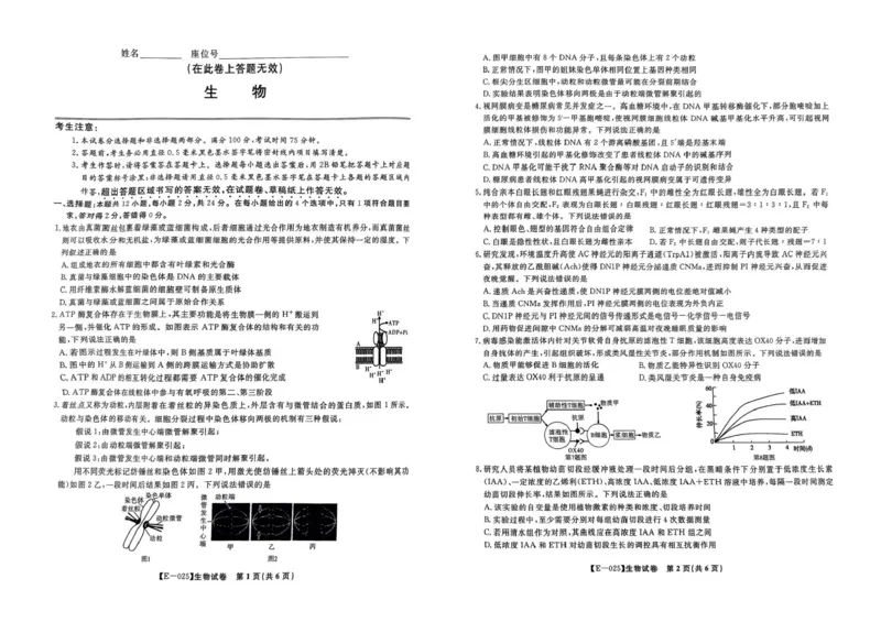 江西省九江市十校联考2024-2025学年高三下学期2月月考生物试题+答案_2025年2月_250210江西省九江十校2025届高三2月开学联考