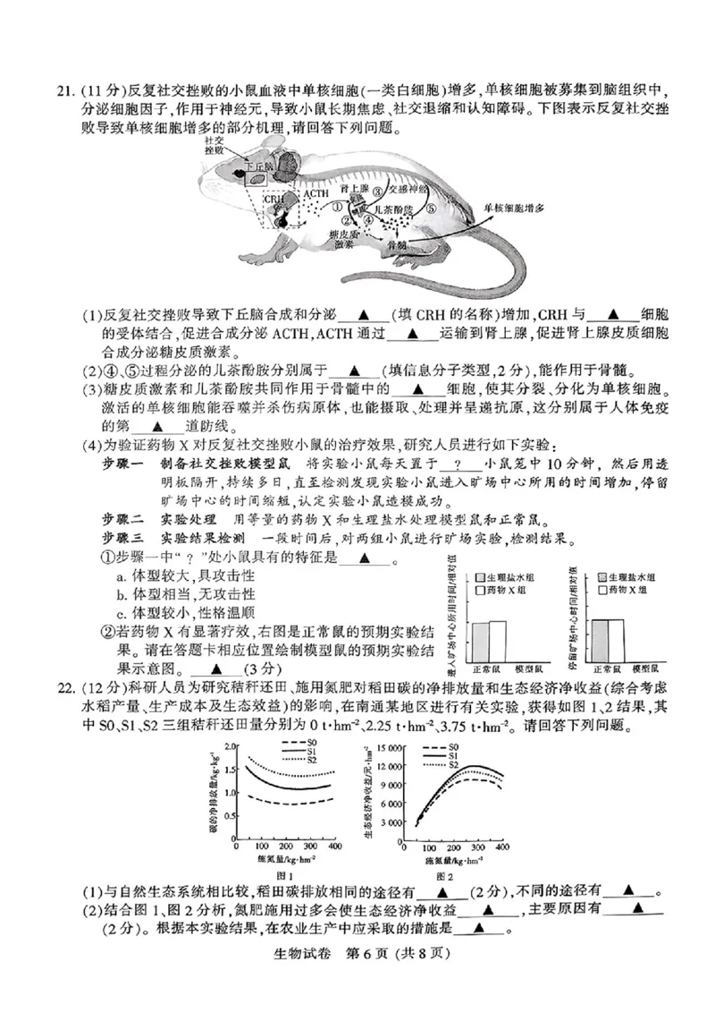 江苏省南通市2024-2025学年高三上学期第一次调研测试生物+答案_2025年1月_250118江苏省南通市2024-2025学年高三上学期一模（南通+泰州+镇江+盐城部分学校）（全科）
